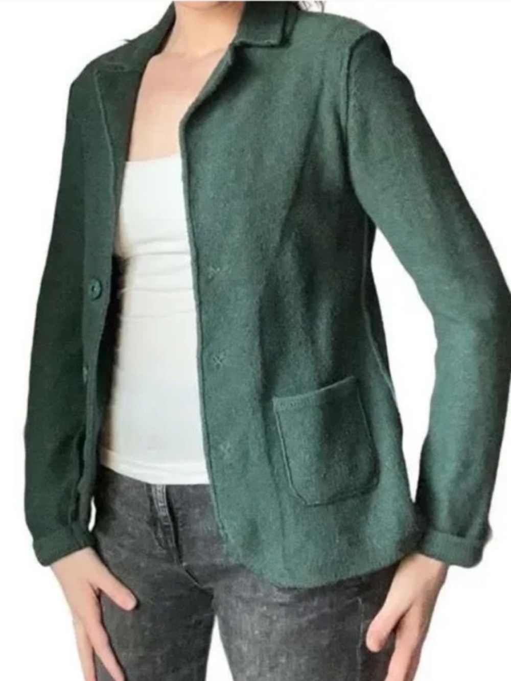 CAbi green v-neck sweater blazer button front
